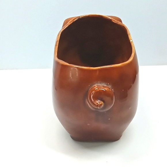 Vintage brown & pink, hand painted ceramic pig planter. - Picture 5 of 9